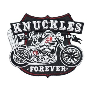 Lucky 13 Knuckles patch black naszywka z motocyklem bobber chopper
