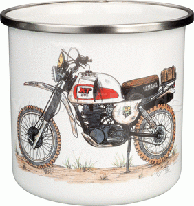 kubek emaliowany motocyklowy metalowy kubek z motocyklem xt500 paris dakar.gif