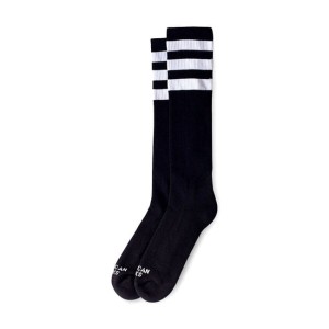 Motocyklowe skarpetki American Socks American Socks Knee High Back In Black triple white striped skarpety skarpetki motocyklowe czarne wysokie z białymi paskami bobber chopper harley  scrambler cafe racer  