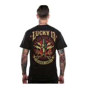 Lucky 13 Amped T-shirt  black koszulka motocykliwą ze świetą grafiką w klimacie motocyklowym bobber chopper harley cafe racer 