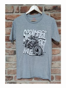 SCRAMBLER FEVER SZARA KOSZULKA MOTOCYKLOWA Z MOTOCYKLEM Z DUŻĄ GRAFIKĄ T-SHIRT PREMIUM