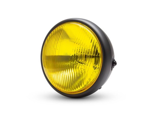 7-classic-matte-black-headlight-yellow-lens DUŻY REFLEKTOR Z ŻÓŁTĄ SOCZEWKĄ SZKŁEM CAFE RACER SCRAMBLER.jpg