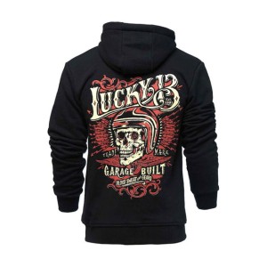 Lucky 13 Skull built zip hoodie black motocyklowa rozpinana bluza z kapturem  harley bobber chopper 