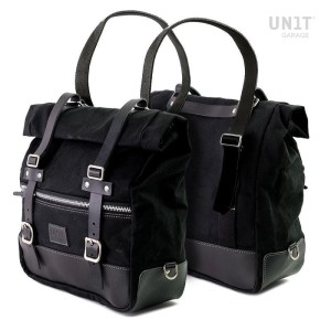 Unit Garage two universal side bags in Canvas zestaw dwóch stylowych sakw na motocykl vintage scrambler cafe racer