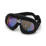BANDIT RETRO GOGLE MOTOCYKLOWE CLASSIC GOGGLES CZARNA SKÓRZANA OPRAWA + IRYDOWE SOCZEWKI 
