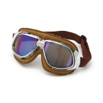 BANDIT RETRO GOGLE MOTOCYKLOWE CLASSIC GOGGLES BRĄZOWA SKÓRZANA OPRAWA + IRYDOWE SOCZEWKI  