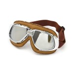 BANDIT RETRO GOGLE MOTOCYKLOWE CLASSIC GOGGLES BRĄZOWA SKÓRZANA OPRAWA + LUSTRZANE/CHROMOWANE SOCZEWKI  