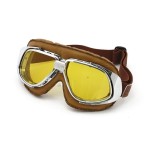 BANDIT RETRO GOGLE MOTOCYKLOWE CLASSIC GOGGLES BRĄZOWA SKÓRZANA OPRAWA + ŻÓŁTE SOCZEWKI  