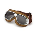 BANDIT RETRO GOGLE MOTOCYKLOWE CLASSIC GOGGLES BRĄZOWA SKÓRZANA OPRAWA + PRZYCIEMNIANE SOCZEWKI  