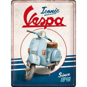 METALOWA TABLICZKA OZDOBNA VESPA ICONIC SIN 1946 SKUTER RETRO METALOWA TABLICZKA OZDOBNA Z VESPĄ 30x40 