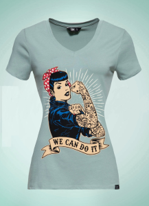 Queen Kerosin We Can Do It t-shirt smoke green mietowa stylowa damska koszulka motocyklowa pin up girls motogirls power baby na motóry