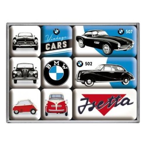 ZESTAW MAGNESÓW NA LODÓWKĘ BMW VINTAGE CARS MAGNESY 9 SZTUK