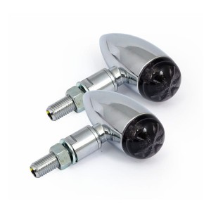 Kierunkowskazy Micro-Bullet LED chromowane gładkie + przyciemniana soczewka
