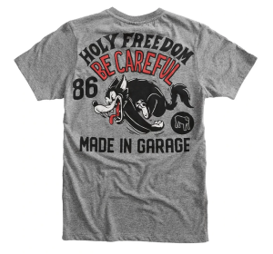 Holy Freedom T-SHIRT BE CAREFUL dopasowana koszulka męska slim z oldschoolowa grafiką pędzącego wilka