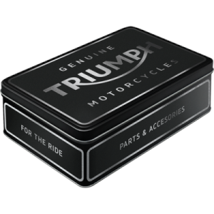 Puszka Płaska Triumph Parts Silver ozdobna metalowa puszka na prezent do przechowywania dokumentów części pamiątek ciastek