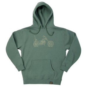 Biltwell Pan hoodie green stylowa bluza kangurka z kapturem i motocyklem na klatce piersiowej