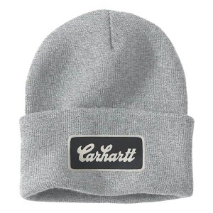 Czapka zimowa Carhartt Knit Cuffed Script Patch beanie heather grey ciepła zimowa czapka z logo Carhartt