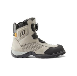 Icon Stormhawk grey wodoodporne szare turystyczne buty motocyklowe bez sznurowania zapięcie BOA 