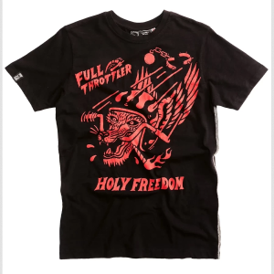 Holy Freedom t-shirt Rossofuoco black czarna koszulka motocyklowa na krótki rękaw z fajną grafiką 