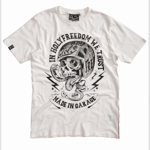 Holy Freedom t-shirt Durer biała koszulka motocyklowa na krótki rękaw z fajną grafiką  