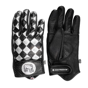 Skórzane rękawice w szachownicę srebrno-czarną Holy Freedom Bullit Totem gloves 