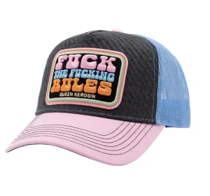 Truckerka Queen Kerosin Fuck Rules trucker cap rose damska czapka z daszkiem truckerka różowo-błękitno-szara 