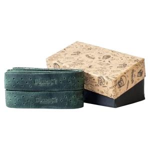 Trip Machine handlebar grip wraps. Forest Green perforated Zielona skórzana owijka perforowana na kierownicę