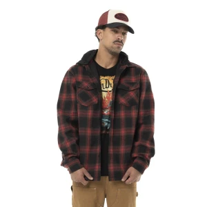 Von Dutch Howard plaid jacket black/red koszula flanelowa z odpinanym kapturem czerwona krata