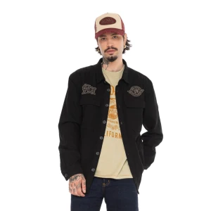 Von Dutch Roy Noir plaid shirt black czarna jeansowa koszula z fajnymi naszywkami